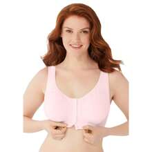 Comfort Choice Women's Plus Size Wireless Cotton Snap Front Bra - 貝殼粉 - 查看 2
