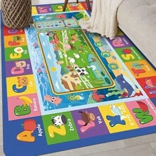 1 pièce Tapis imprimé amusant d'apprentissage des mots pour enfants, timbrage de jeu, tableau de vocabulaire, grand tapis de jeu, tapis de sol antidérapant pour le salon et la chambre, décoration de maison pour joueurs, cadeau pour garçon et fille, décoration de chambre