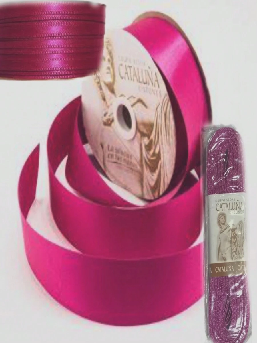 Listón satinado a 1 cara, listón para variedad de manualidades, 100% poliéster, 9 metros - Rosa Fucsia - Ver 1