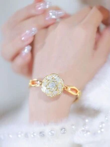 BS bee sister 1 Máy Tính Lật Retro Đồng Hồ Nữ Kim Cương Sang Trọng Camellia Chống Thấm Nước Vòng Tay Đồng Hồ Đeo Tay - trắng - Xem 5