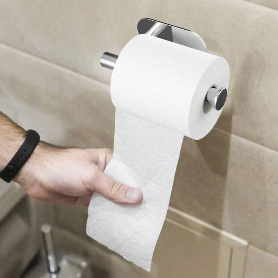 1入不銹鋼紙巾盒，不需鑽孔的廚房毛巾架，浴室馬桶紙張收納架，衛生紙架，壁掛式衛生紙架 - 銀色 - 查看 1