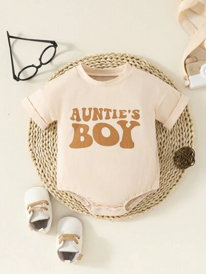 Antie Boy Baby & Baby Boy Short Sleeve Bodysuit Printed With English Letters In Apricot Color