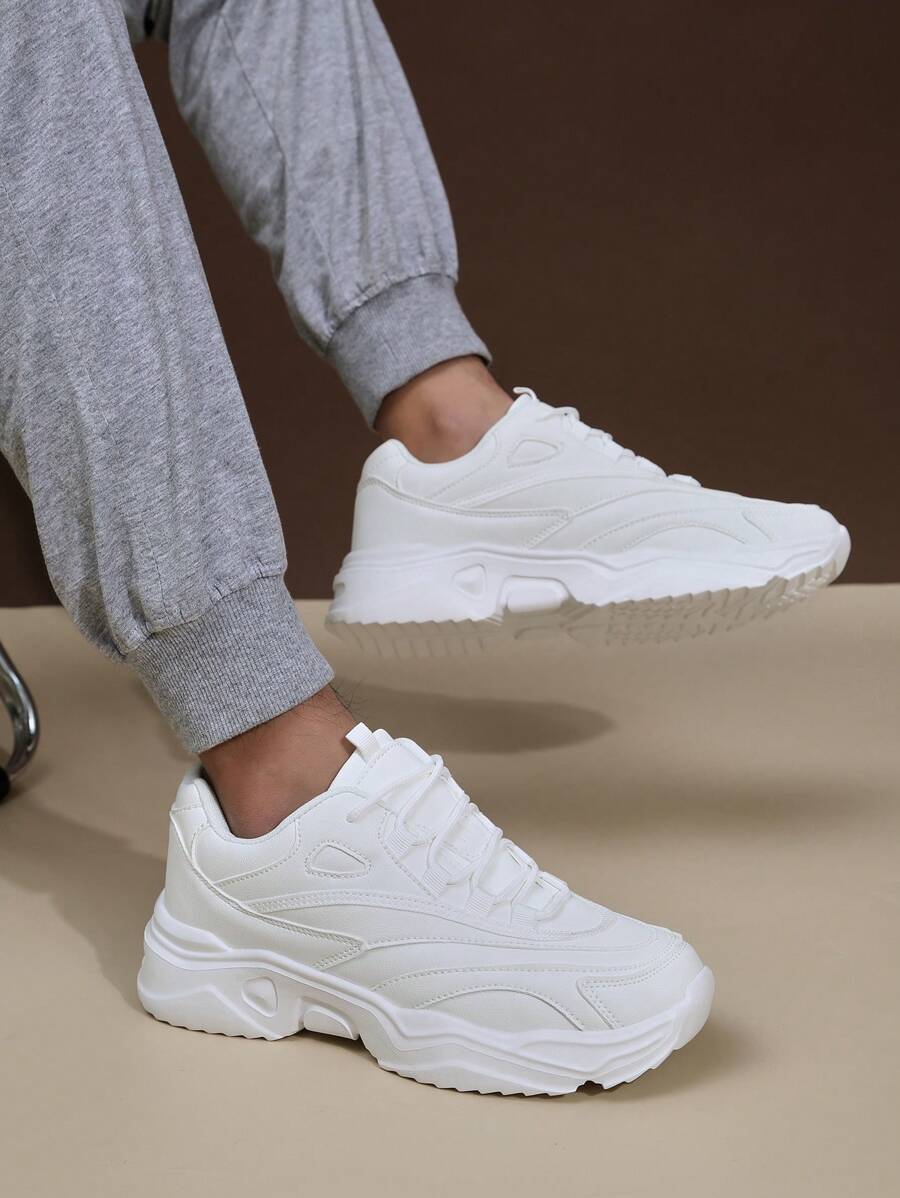 Men Breathable New Leather Surface Sports Running Shoes, Soft & Non-Slip Casual Sneakers, White - White - View 1