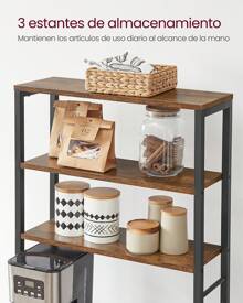 SONGMICS HOME Estantería de Cocina, Estantería de Panadería, 6 Estantes y 6 Ganchos, para Microondas, Marco de Acero, Industrial, 40 x 60 x 167 cm, Marrón Rústico y Negro Tinta - Marrón - Ver 4