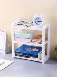 1 pieza de estante de almacenamiento de plástico blanco de 3 niveles para escritorio, organizador para papelería y cosméticos de oficina - Blanco - Ver 1