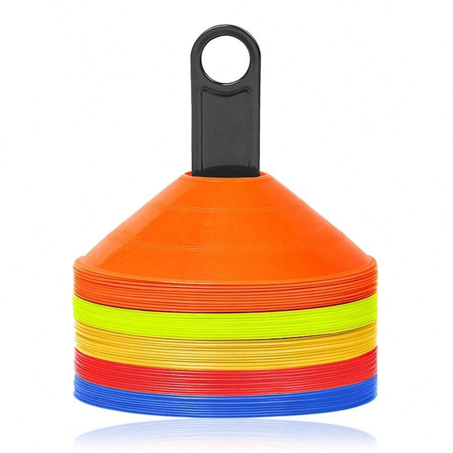 LILIIN 50 Stück Fussball Hütchen Set, Markierungshütchen Markierungsteller Sport Hütchen Set für Fußball, Tennis, Hockey, Leichtathletik und Agilität Trainingussball Hütchen Set, Markierungshütchen Markierungsteller Sport Hütchen Set für Fußball, Tennis, Hockey, Leichtathletik und Agilität Training - Orange - Übersicht 1