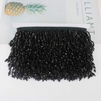 Black 1 Yards Crystal Pendant Beaded Fringe Lace DIY Clothes Stage Dress Home Curtain Headwear Manual Decorative Accessories Latin Dance Dress Sewing Decorate