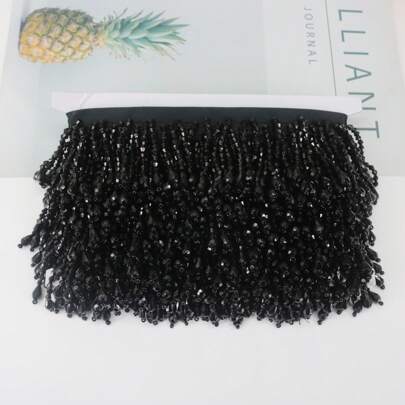 Black 1 Yards Crystal Pendant Beaded Fringe Lace DIY Clothes Stage Dress Home Curtain Headwear Manual Decorative Accessories Latin Dance Dress Sewing Decorate