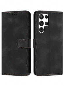 Ốp lưng điện thoại dạng gập cao cấp bằng da, có khe đựng thẻ, chân đế điều chỉnh được, khóa từ tính, tương thích với Samsung Galaxy S24 Ultra, S24 Plus, S24 và các dòng điện thoại khác. - màu đen - Xem 2