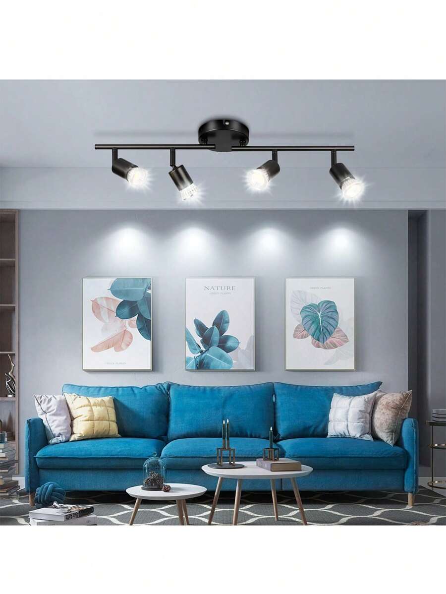 Kit de iluminación de riel ajustable, accesorios de iluminación de riel negro de 4 luces para techo, foco de techo con brazos de luz plegables para recámara, cocina, pasillo, bombillas no incluidas - Negro - Ver 1