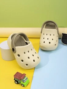 1 paar Fashion DIY Casual Peuter Jongens Ademende Sandalen, Klassieke Veelzijdige Bloemen Prinses Stijl Baby Meisjes Tweekleurige Tuinschoenen, EVA Zachte Zool Antislip Vrijetijds Strand Pantoffels, Dagelijkse Veelzijdige Slip-On Kinderkamer Kruipschoenen