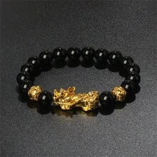 Pulsera Pi Xiu que cambia de color de 1 pieza para mujeres Bracelets Feng Shui Wealth Pi Yao Obsidian para hombres de 10 mm Dragon Mantra bead Bangle Joyería de la suerte Pixiu de 10 mm Feng Shui Beads para hombres, Pulsera de cuentas de amuleto tallada a mano de dragón Pi Yao de 19cm-7.5inch para mujeres, joyería de riqueza