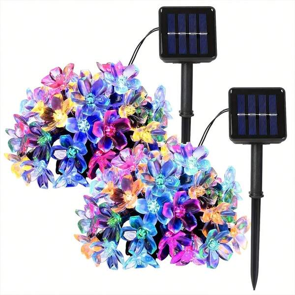 1pc Outdoor Waterproof Solar Powered Cherry Blossom LED String Lights, Garden Decor And Ambience Enhancer, Weather-Resistant, Home Decoration Lights