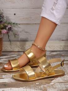 Pantofole piatte casual da donna per casa e esterno, ciabatte in tela comode - Dorato - Visualizzare 3