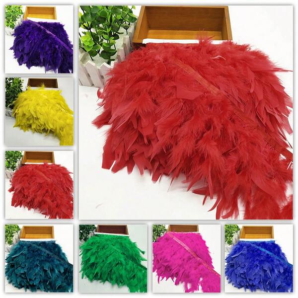 1m Turkey Feather Trimming Soft Colorful Feathers With Blood Vessels, For Cuffs, Clothes, Necklines, Accessories, Headwears, Christmas And New Year Decorations, In Stock