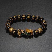 Pulsera Pi Xiu que cambia de color de 1 pieza para mujeres Bracelets Feng Shui Wealth Pi Yao Obsidian para hombres de 10 mm Dragon Mantra bead Bangle Joyería de la suerte Pixiu de 10 mm Feng Shui Beads para hombres, Pulsera de cuentas de amuleto tallada a mano de dragón Pi Yao de 19cm-7.5inch para mujeres, joyería de riqueza