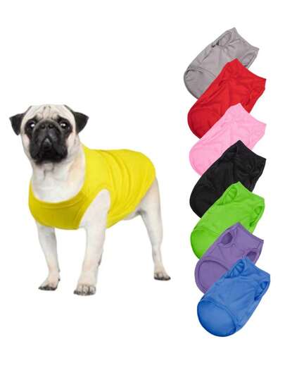 1pc Solid Color Summer Pet T-Shirt, Breathable & Comfortable Dog/Cat Thin Clothes