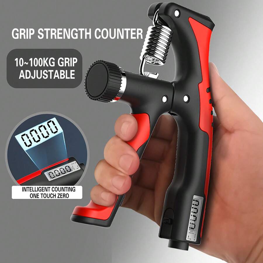 1入可調節握力器（男士專用），電子計數器，10公斤至100公斤，專業手臂、手指運動器材，肌肉訓練、健身 - 紅色 - 查看 1