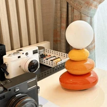 Cream Style Ceramic Desk Lamp, High-End Stacked Stone Night Lamp, Modern Home Creative Atmosphere Lamp - Orange - View 2
