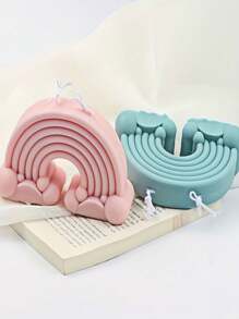 1 pieza Molde de silicona con forma de arco iris para sujetar velas, Molde de yeso o cemento para bricolaje, Molde de bandeja con decoración en forma de corazón y nube, para decoración del hogar