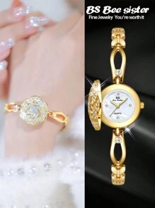BS bee sister 1 Máy Tính Lật Retro Đồng Hồ Nữ Kim Cương Sang Trọng Camellia Chống Thấm Nước Vòng Tay Đồng Hồ Đeo Tay - trắng - Xem 2