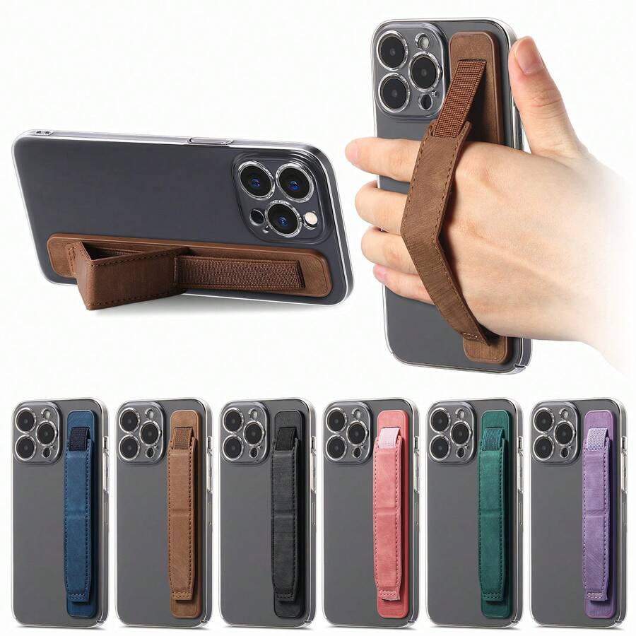 1pc Adhesive Phone Grip Stand With Anti-Slip & Shockproof Features, Multi-Functional Desktop Support With Wrist Strap Compatible With IPhone, Android Phone, Gift For Birthday, Family, Friends Finger Ring Holder, Phone Accessories