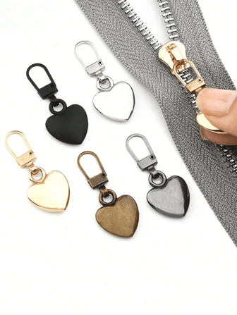 5个心形可拆卸金属拉链拉片，适用于包包、鞋子和衣服的DIY服装缝纫配件，情人节、夏季、学校用品