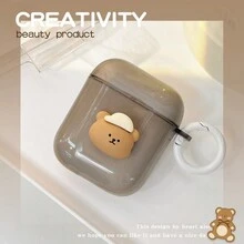 Transparent Black Bear Design Wireless Earphone Protective Cover Compatible With Airpods Pro - Transparent Black - View 6