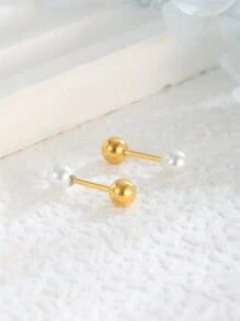 1 Pair Delicate Faux Pearl Stud Earrings, Suitable For Girls, Fashion Party Jewelry, Children's Birthday Gift And Daily Wear - Multicolor - View 3