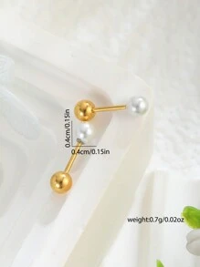 1 Pair Delicate Faux Pearl Stud Earrings, Suitable For Girls, Fashion Party Jewelry, Children's Birthday Gift And Daily Wear - Multicolor - View 4