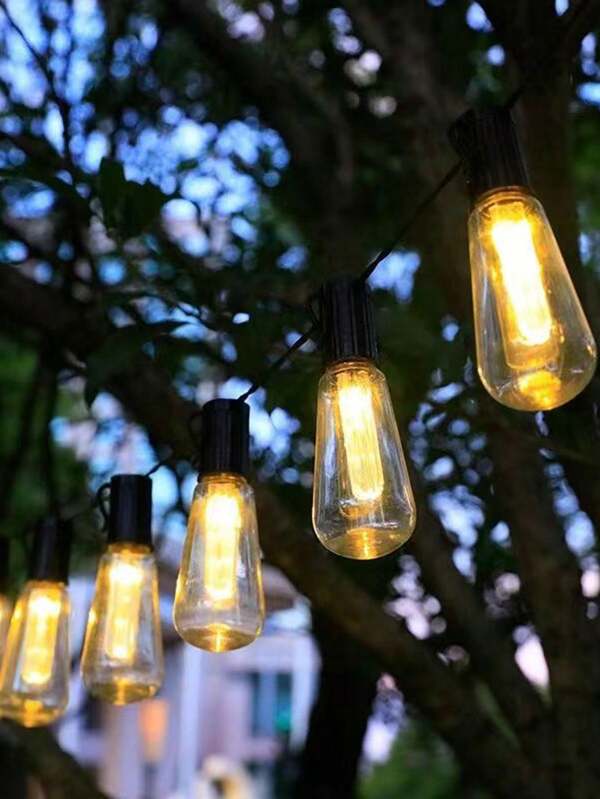1 pieza Luz de cadena de bombilla solar retro impermeable de 8 funciones con bombillas LED para acampada, patio, jardín, ambientación de fiesta (4,5 m/10 luces) Decoración de otoño, decoración del hogar, decoración exterior