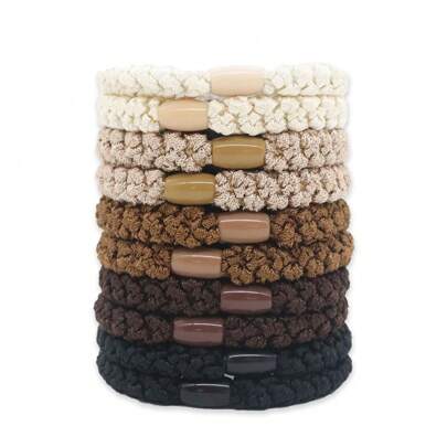 10 قطعة من ربطات الشعر المرنة للنساء بتصميم بسيط وسميك، ربطات شعر بدون تلف، بألوان بني داكن مضفر، حامل ذيل الحصان الناعم، 5 ألوان، إكسسوارات شعر، حبال شعر، كرات شعر