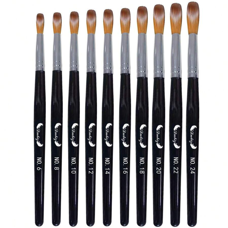 Nail Art Brush Set, Black Handle Round Tip Badger Hair Crystal Brushes For Acrylic & Acrylic Powder Nail Art, Including Acrylic Brush, Nail Liner And Fan Brush