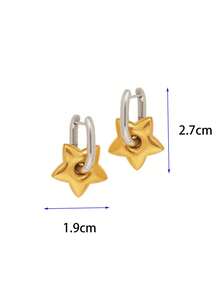 1對18K鍍金銀不銹鋼幸運星形吊墜耳環，時尚多用途，適合日常佩戴或作為紀念/約會禮物 - 金色 - 查看 6