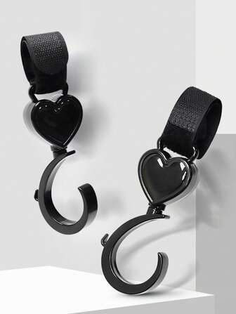 2 Piezas Ganchos De Cochecito De Bebé Negro: Ganchos Grandes Y Giratorios Convenientes Para Colgar Bolsas En Cochecitos. Permiten Llevar Equipaje Sin Manos.