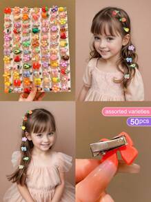 1pack/50pcs Random Mini Cute Cartoon Hair Clips - Multicolor - View 5