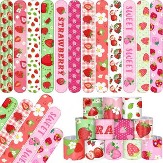 12 件草莓派对礼品手环草莓浆果 1 岁生日派对用品装饰品草莓主题甜蜜 1 岁生日派对夏日派对