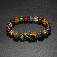 Pulsera Pi Xiu que cambia de color de 1 pieza para mujeres Bracelets Feng Shui Wealth Pi Yao Obsidian para hombres de 10 mm Dragon Mantra bead Bangle Joyería de la suerte Pixiu de 10 mm Feng Shui Beads para hombres, Pulsera de cuentas de amuleto tallada a mano de dragón Pi Yao de 19cm-7.5inch para mujeres, joyería de riqueza