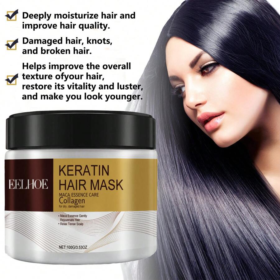 100克/3.53盎司滋養髮膜，改善分叉、打結、斷裂、不安、乾燥，含有膠原蛋白的角蛋白髮霜 - 黑與白 - 查看 1