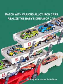 [Red - 1pc Transformable 4-Layer Storage Cargo Truck With 6 Small Cars]Children'S Toy, Four-Layer Sliding Transport Trailer With Car Model, Boy'S Car Toy, Alloy Car Gift Set, Engineering Cargo Truck For Boy'S Birthday, New Year Gift - Red-deformed Container Truck - View 3