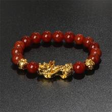 Pulsera Pi Xiu que cambia de color de 1 pieza para mujeres Bracelets Feng Shui Wealth Pi Yao Obsidian para hombres de 10 mm Dragon Mantra bead Bangle Joyería de la suerte Pixiu de 10 mm Feng Shui Beads para hombres, Pulsera de cuentas de amuleto tallada a mano de dragón Pi Yao de 19cm-7.5inch para mujeres, joyería de riqueza