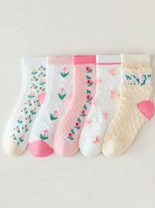 5 Cặp/gói Tất Lưới In Hình Phong Cách Cung Điện Xuân Hè Cho Bé Gái - Nhiều màu - Xem 1