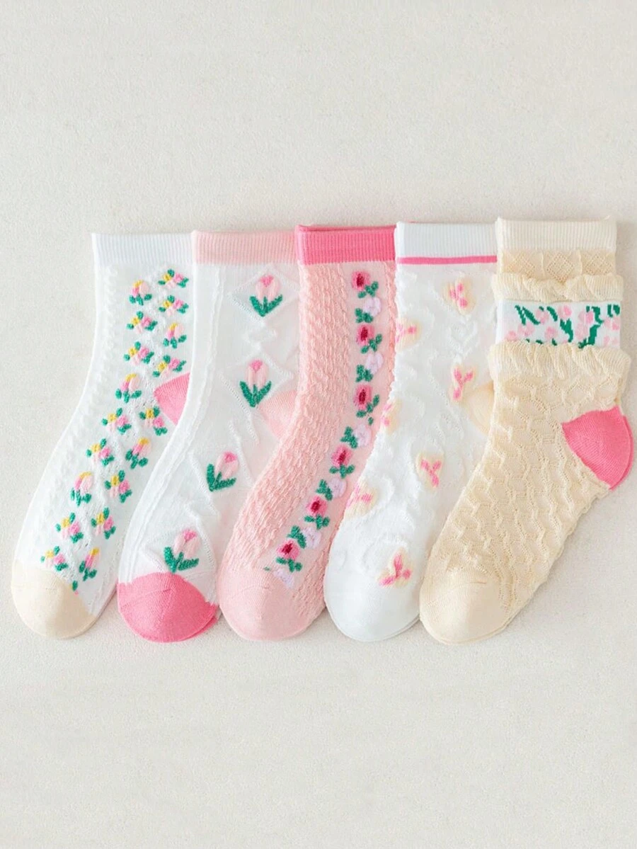 5 Cặp/gói Tất Lưới In Hình Phong Cách Cung Điện Xuân Hè Cho Bé Gái - Nhiều màu - Xem 1