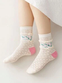 5 Cặp/gói Tất Lưới In Hình Phong Cách Cung Điện Xuân Hè Cho Bé Gái - Nhiều màu - Xem 5