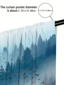 2入組霧山大雁風景圖案窗簾，帶桿口裝飾窗簾，適用於臥室、客廳、家居裝飾、室內裝飾 - 藍色 - 查看 7