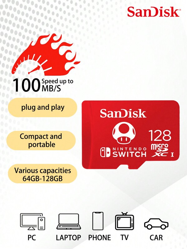 SANDISK Newest SanDisk Memory Card Compatible With Switch MicroSDXC Card 128G U3 4K HD High Speed Trans Flash Card