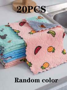 20pcs Kitchen Cleaning Cloth, Reusable Dishwashing Cellulose Sponge Cloth With Strong Water Absorption, Coral Velvet Cleaning Rag, Quick-Dry Towel For Kitchen Cleaning