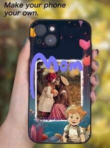 1 chiếc ốp lưng điện thoại silicon bảo vệ toàn diện màn hình, in hình mặt cười và trái tim theo yêu cầu, tương thích với iPhone 17 Air, 16, 15, 14, 13, 12, 11 Pro Max - màu đen - Xem 2