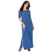 Roaman's Women's Plus Size Petite Ultrasmooth Fabric Cold-Shoulder Maxi Dress - BLUE BIAS DIAMONDS - View 1