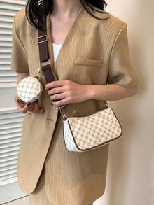 Fashionable Solid Color Printed 2-Piece Sling Bag Set - Beige - View 7